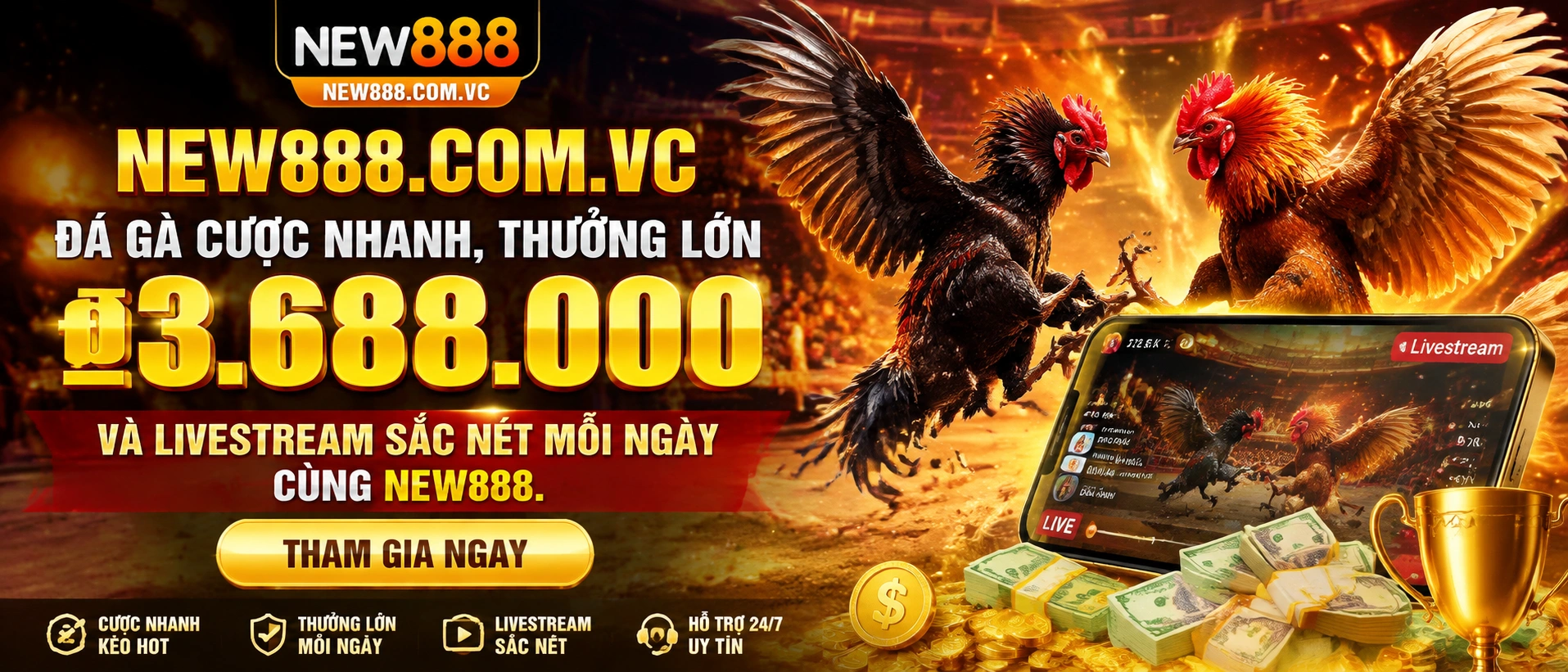 Đá Gà trực tiếp trên new888.com.vc