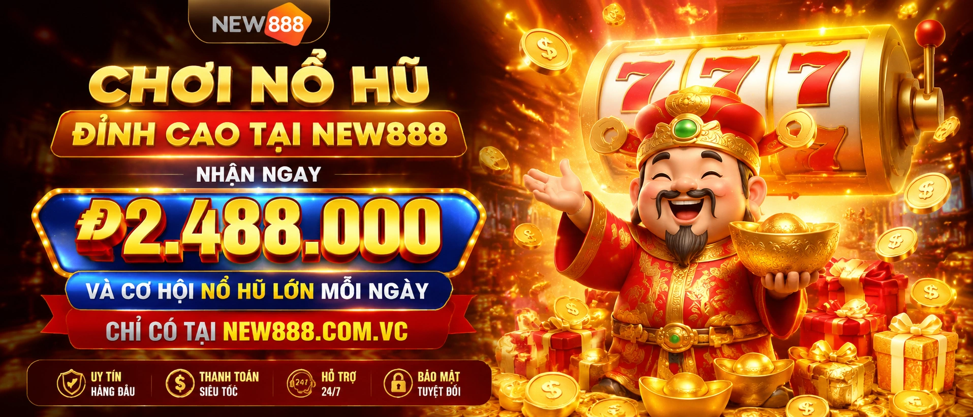 Giao diện NEW888 Nổ Hũ với danh mục slot và khu chọn game rõ ràng