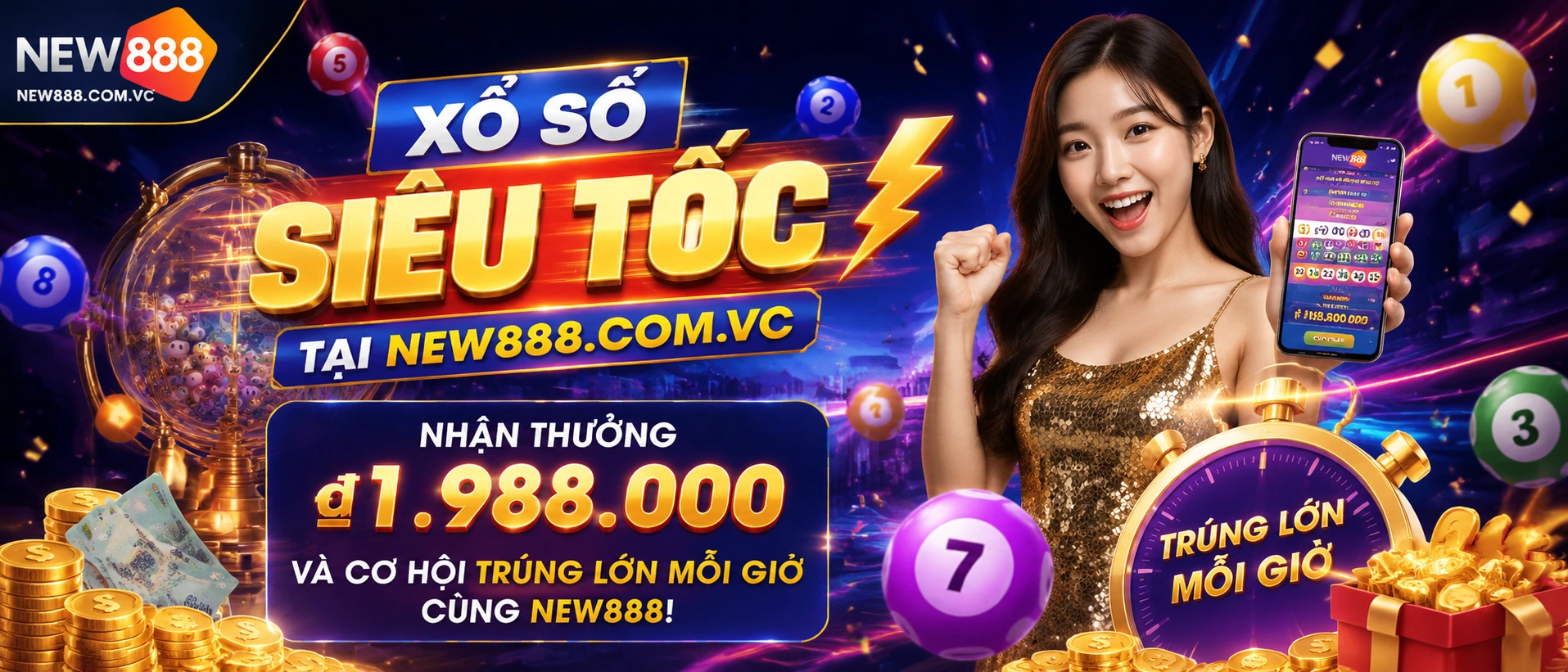 Giao diện Xổ Số NEW888 hiển thị trung tâm dữ liệu kết quả hôm nay
